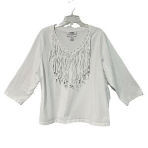 Back In The Saddle Blouse Womens 1X Fringe Studs White Tunic Top Western Boho